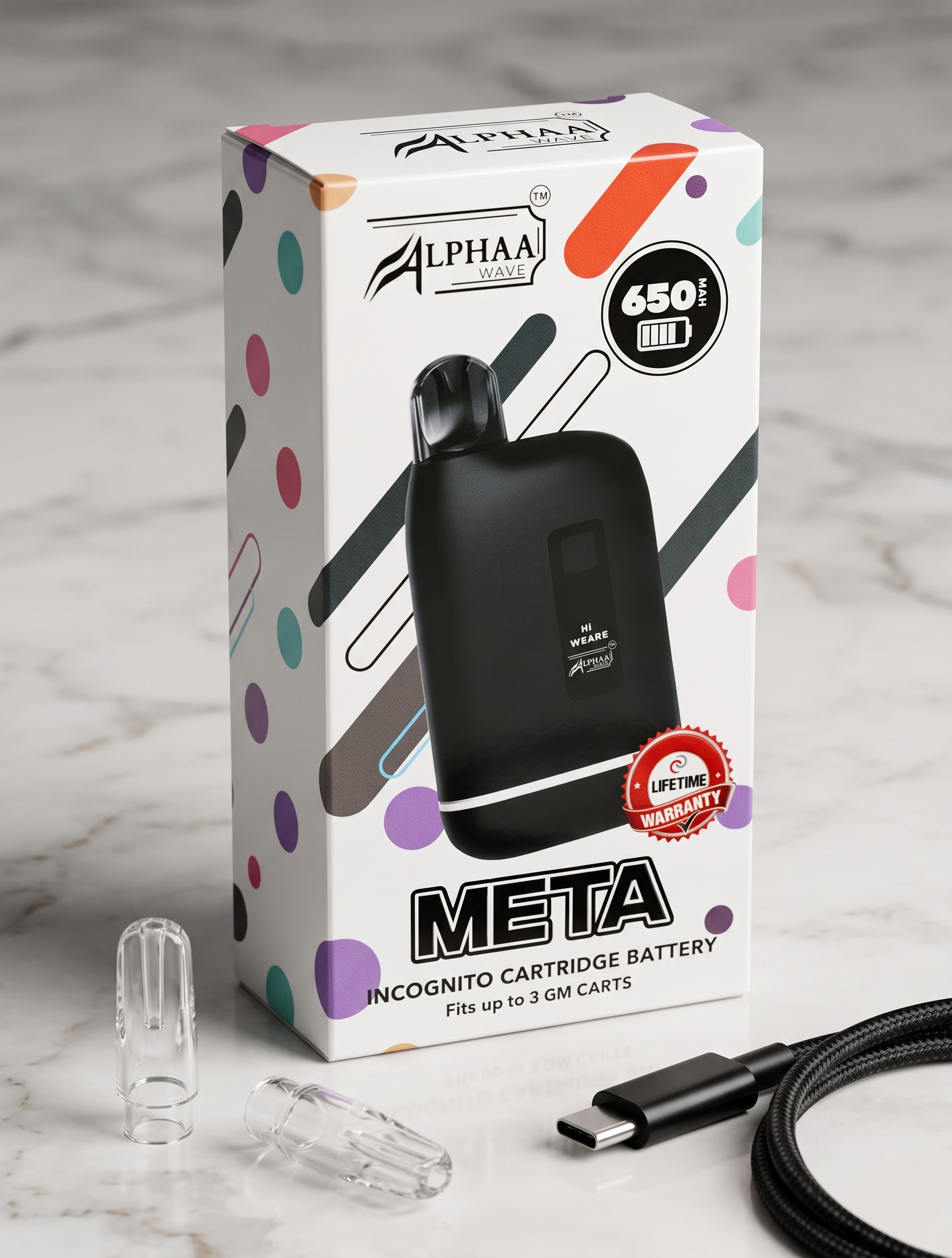 Alpha Wave - 650MaH Incognito Cartridge Battery (Fits up to 3 GM Carts)